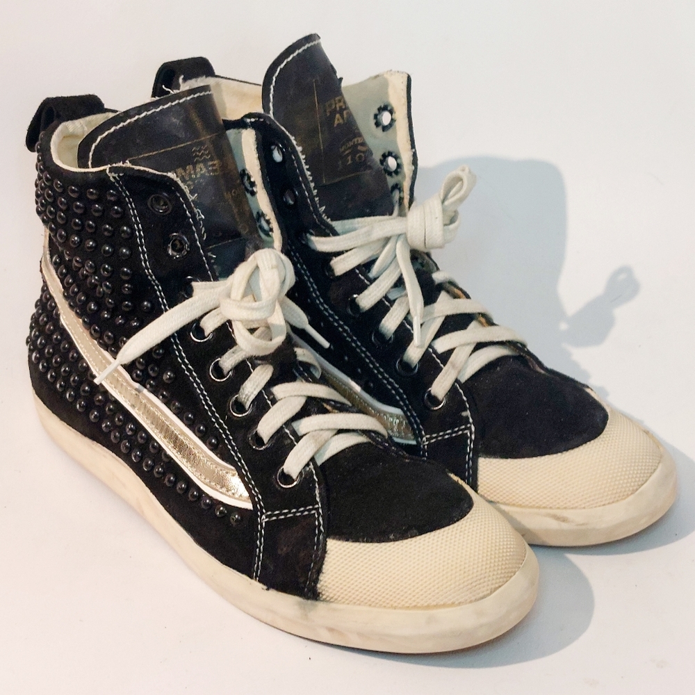 Primabase black suede & leather studded hi-top sneakers, EU40, EUC